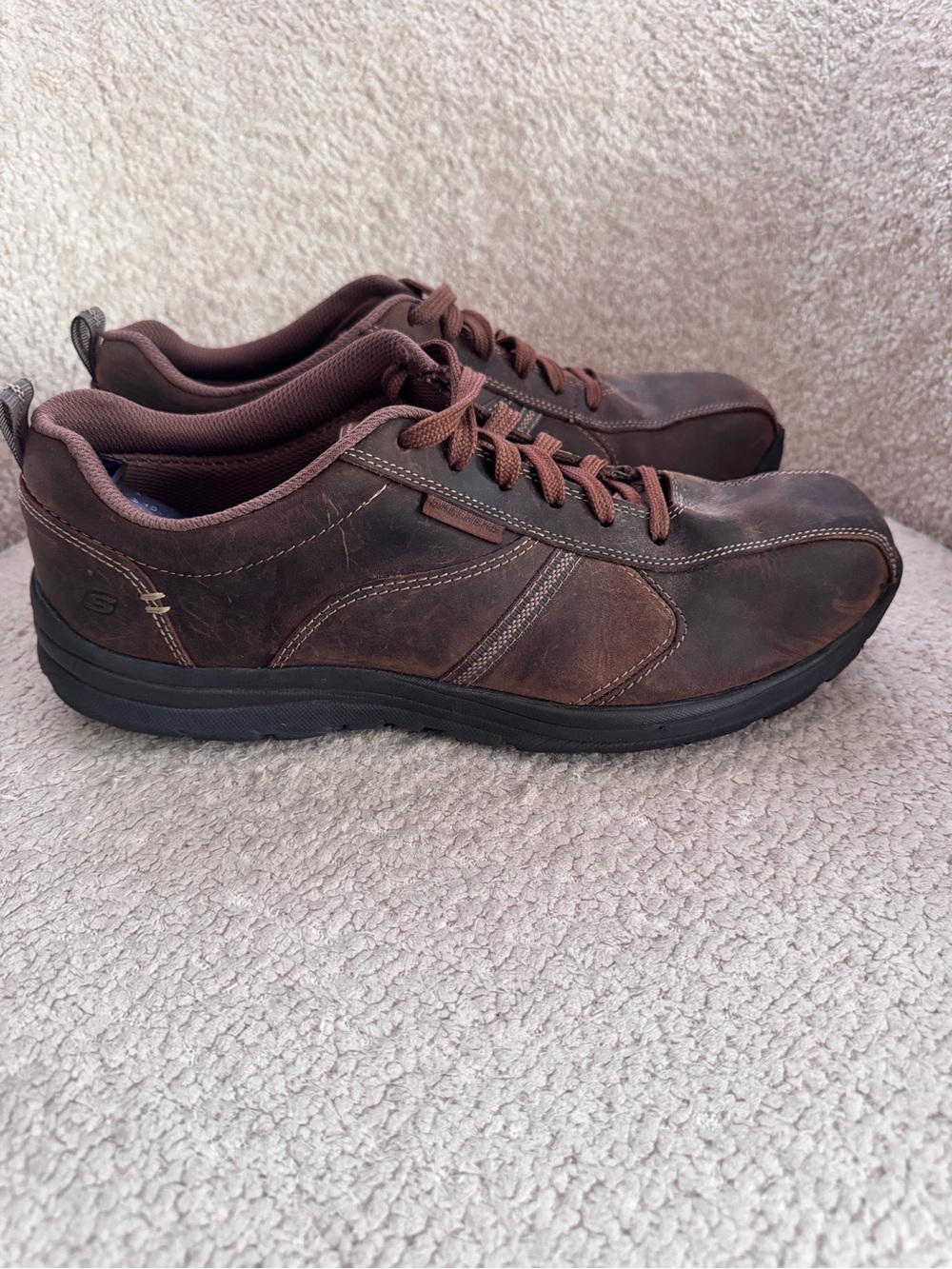 Skechers Relaxed Fit Memory Foam Leather Oxford Shoes Brown Men’s Size 12